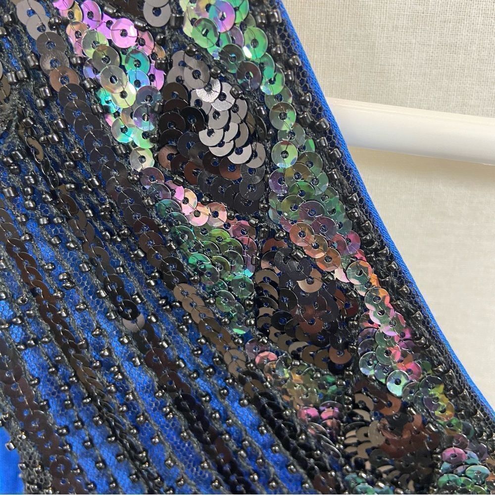 Blue and Black Sequin‎ V Neck Knee Length Dress Flapper Style Size Medium - Picture 7 of 15